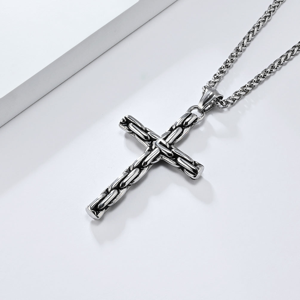 Cross-Border European American Retro Punk Stainless Steel Cross Necklace