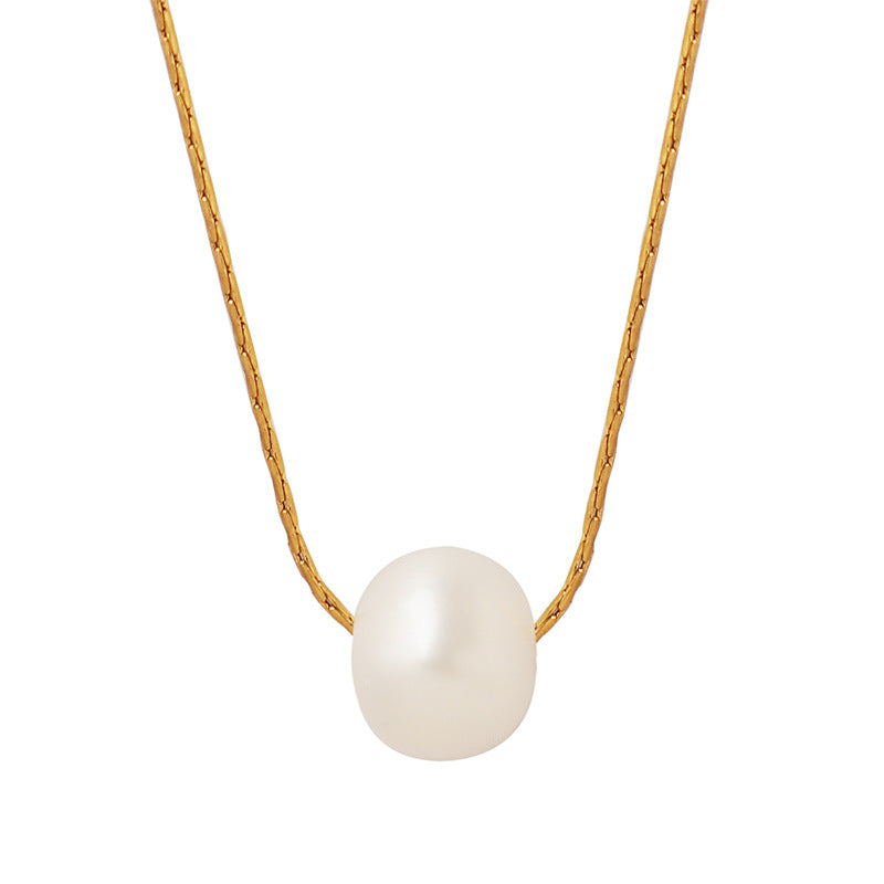 Dainty Freshwater Pearl Pendant Necklace with Gold Plated Titanium Chain