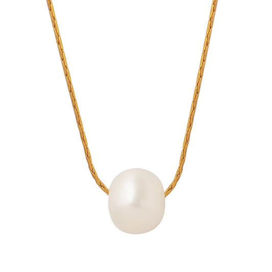 Dainty Freshwater Pearl Pendant Necklace with Gold Plated Titanium Chain