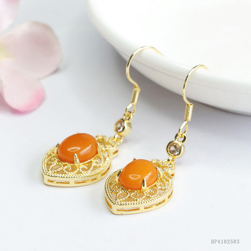 Beeswax Amber Openwork Heart Drop Earrings