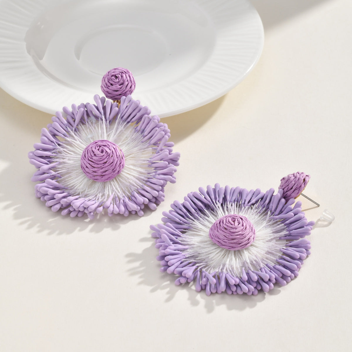 Coral Woven Sunburst Statement Earrings