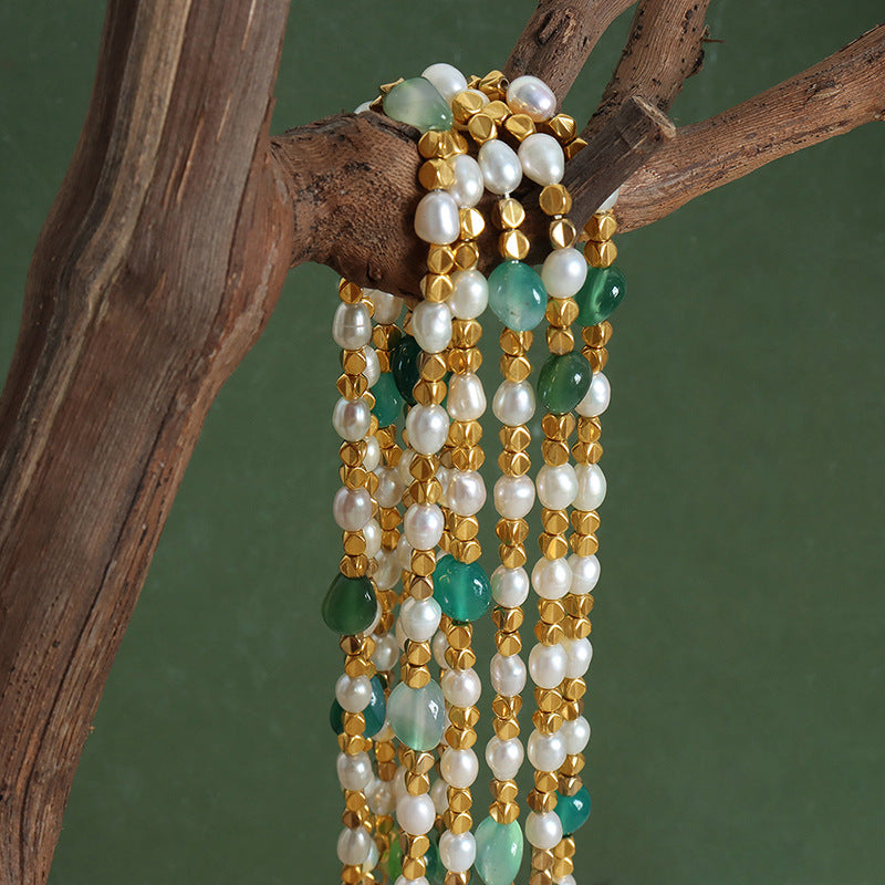 Luxurious Handmade Green Agate Pearl Necklace