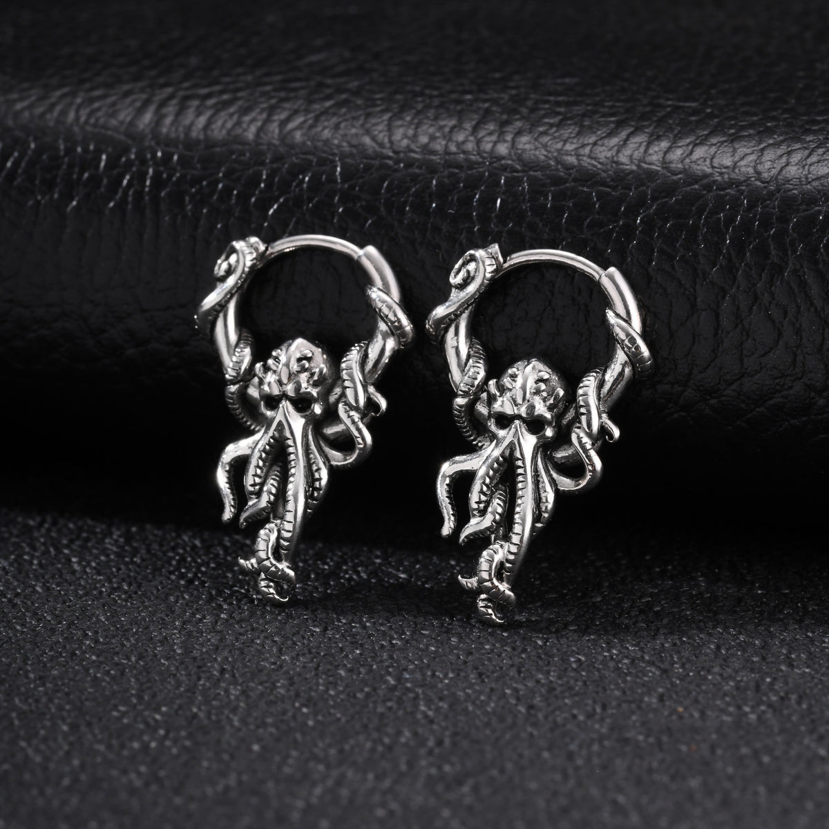 Antique Silver Gothic Elephant Single Hoop Earring