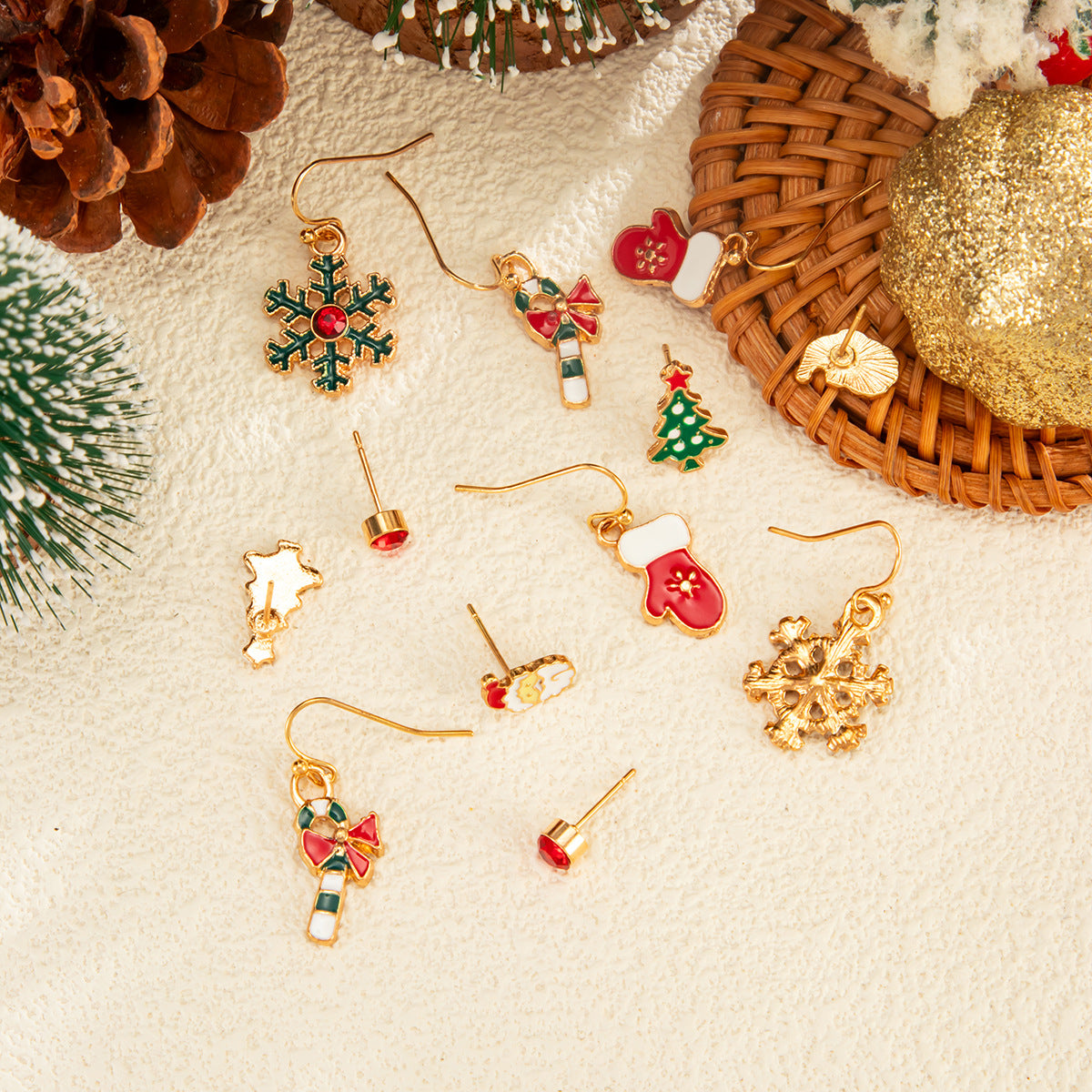 Planderful Christmas Snowflake Bell Earrings Set For Women Festive Pearl Elk Santa Cartoon Dripping Statement