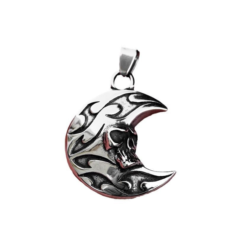 Retro Punk Hip-Hop Stainless Steel Skull Pendant for Men – Wholesale Titanium Steel Jewelry with New Moon Design