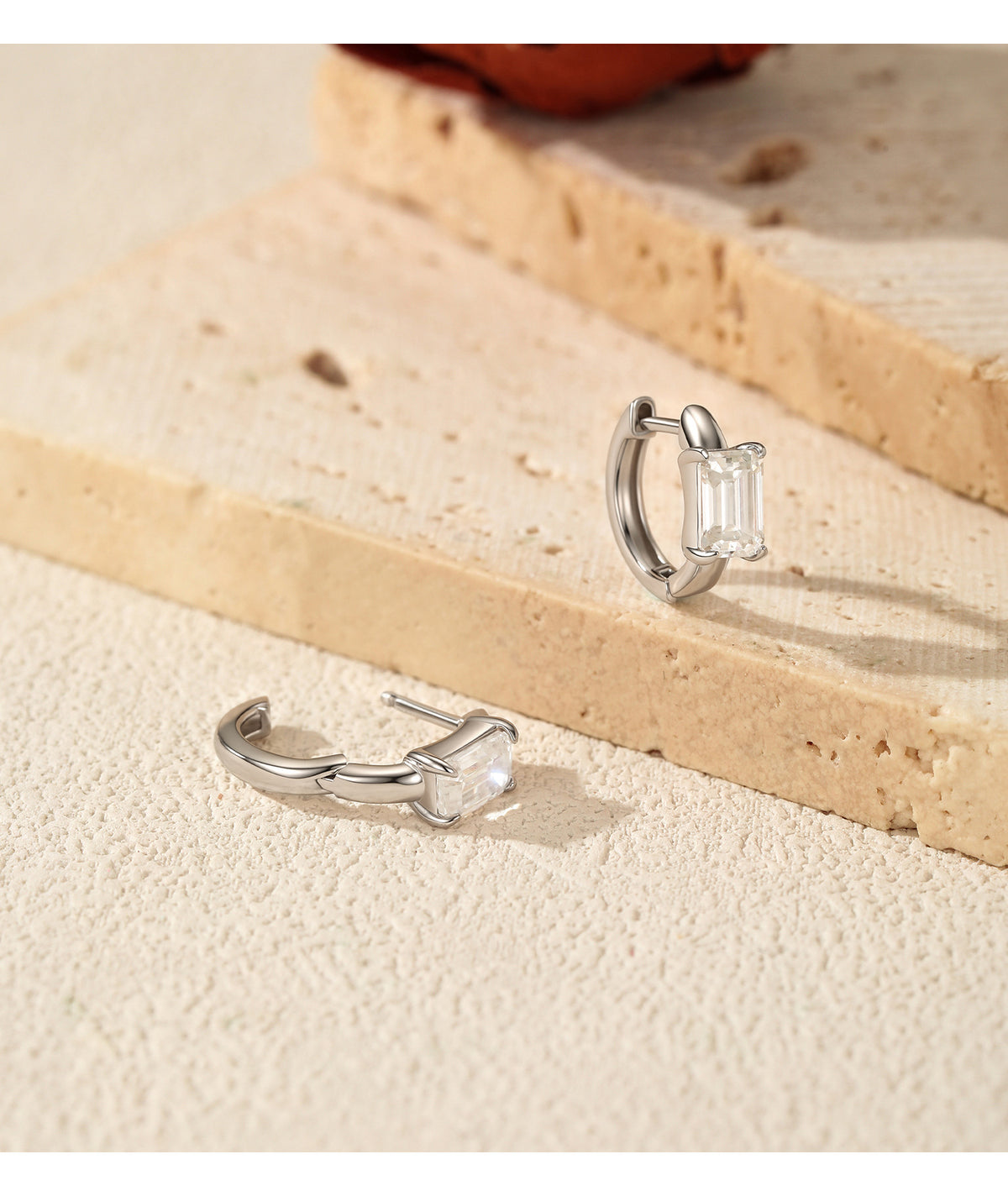 925 Sterling Silver Emerald-Cut Moissanite Hoop Earrings