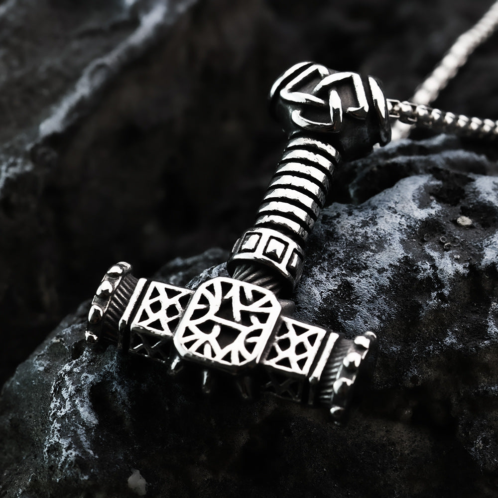 European And American Retro Stainless Steel Men's Pendant Thor's Hammer Triangle Symbol