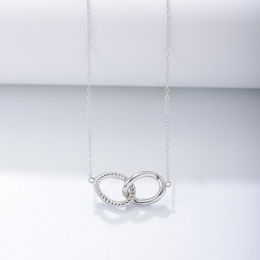 S925 Sterling Silver Geometric Twist Double Ring Buckle Necklace