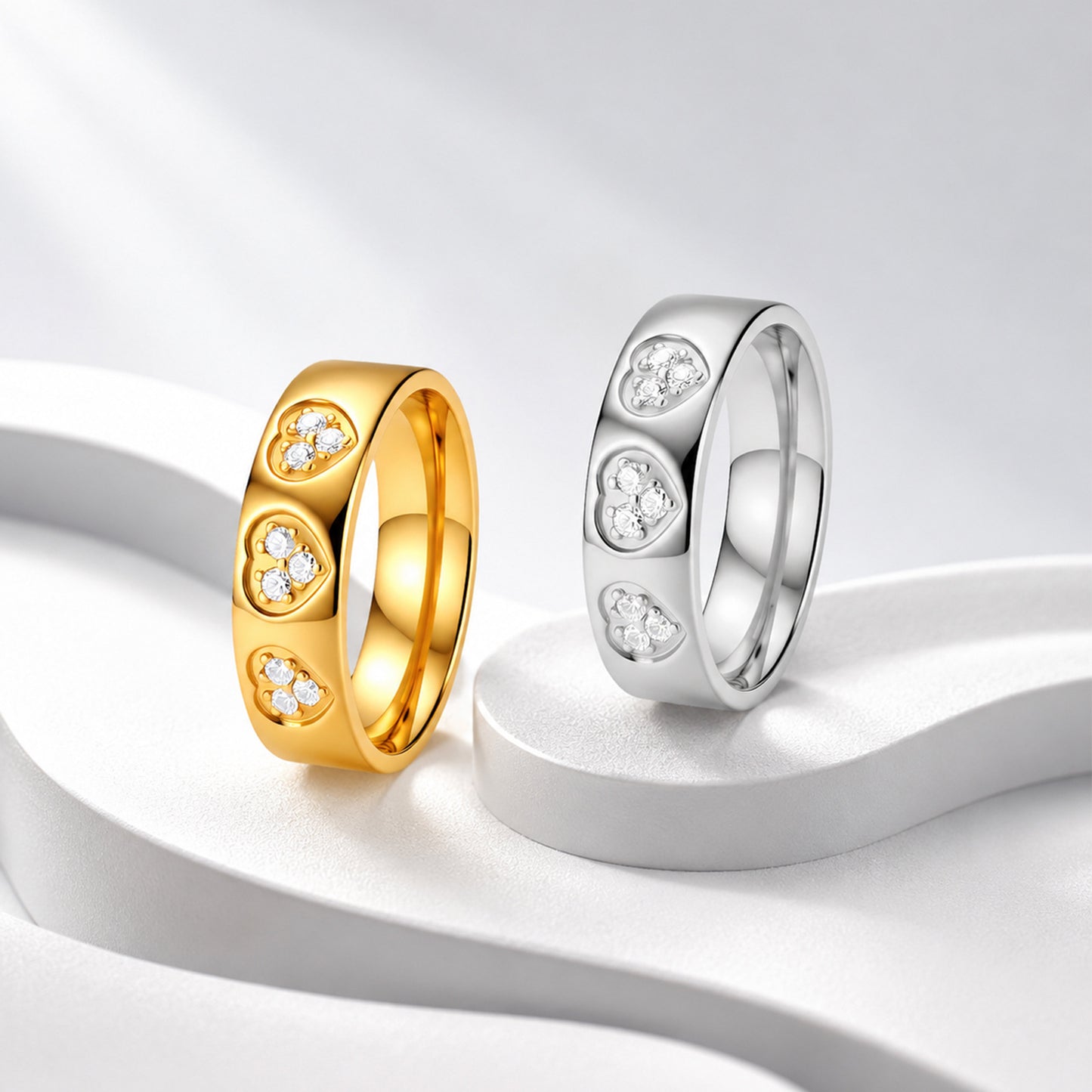 Planderful Everyday Genie Stainless Steel Ring With Peach Heart Zircon Inlay For Women