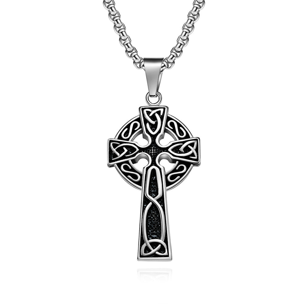 Planderful Titanium Steel Necklace Nordic Viking Celtic Knot Cross For Men Durable Retro European American Style