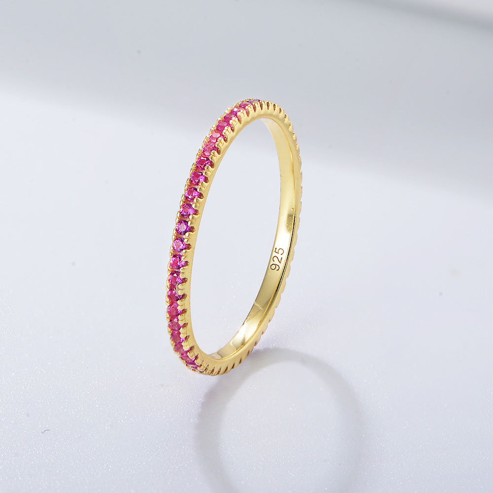S925 Sterling Silver Colored Zircon Micro-Inlaid Zircon Ring