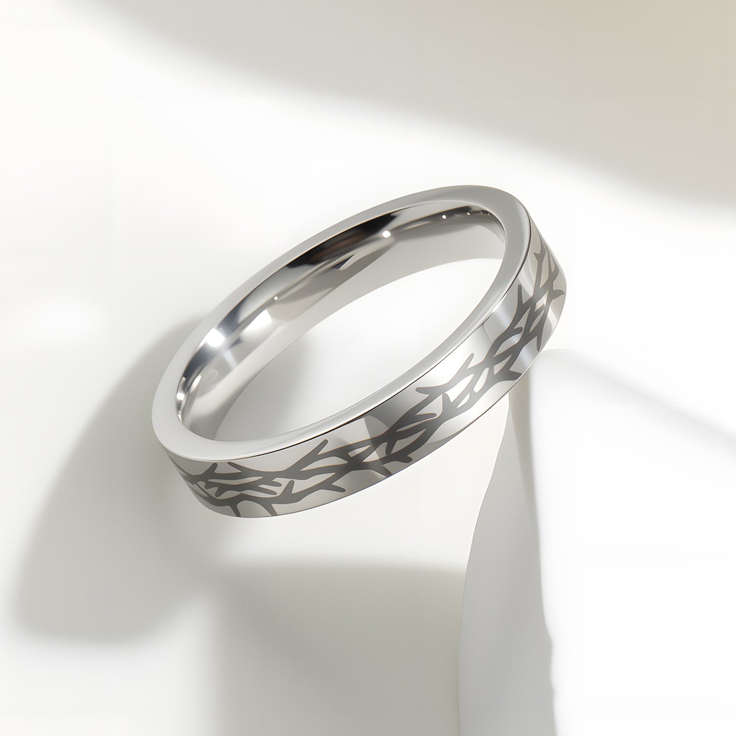 Planderful Stainless Steel Ring Laser Engraved Thorn Design Unisex Everyday Jewelry for Men and Women
