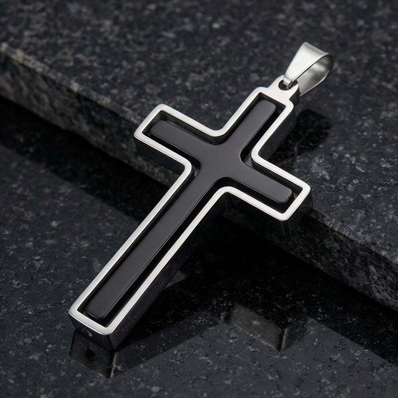 Popular Japanese And Korean Retro Rotatable Cross Two-Color Stainless Steel Men's Pendant Necklace