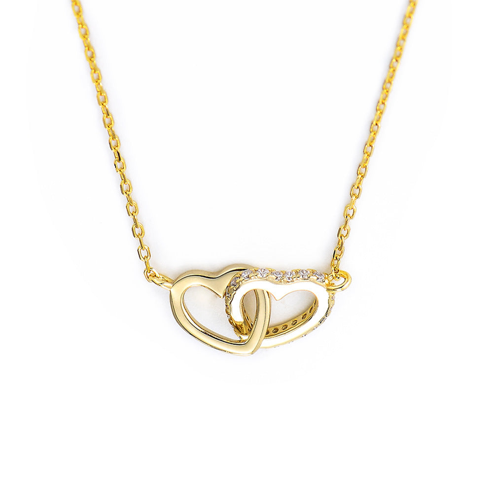 S925 Sterling Silver Zircon Love Interlocking Necklace Korean Version Classic Heart-Shaped Versatile Necklace