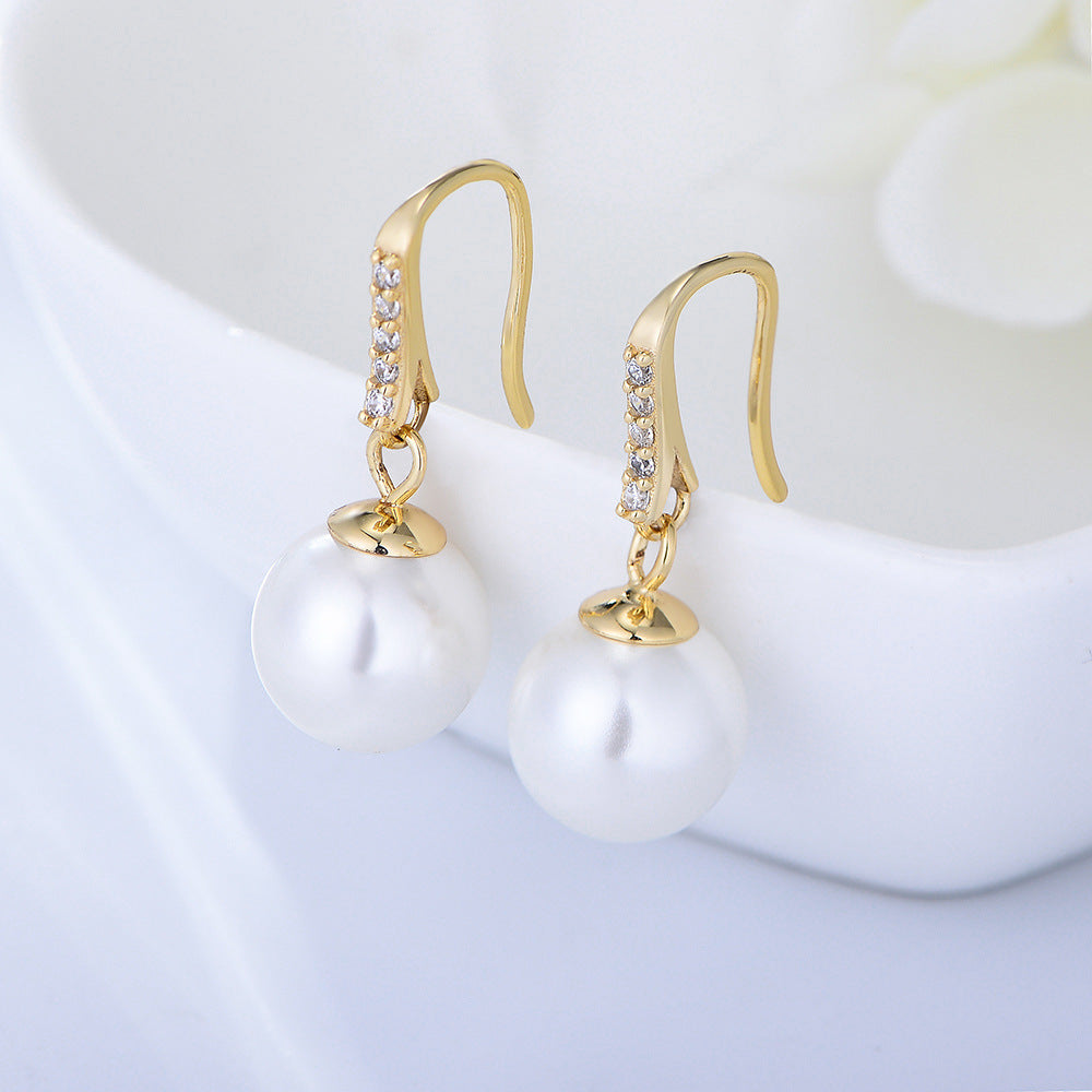 925 Sterling Silver Pearl Earrings Inlaid Zircon Long Bead Earrings Jewelry