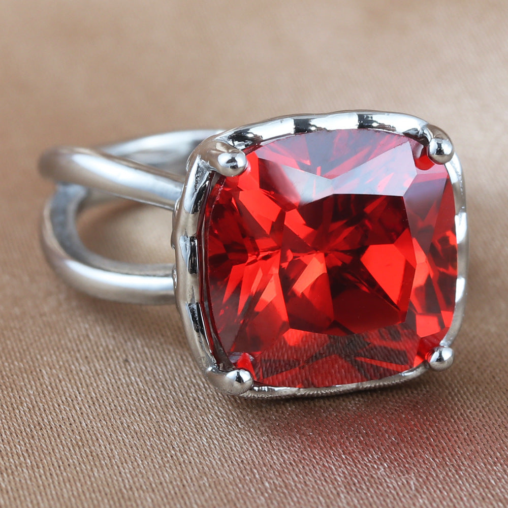 Trendy Retro Multi-Color Stone Titanium Steel Punk Square Ring for Girls