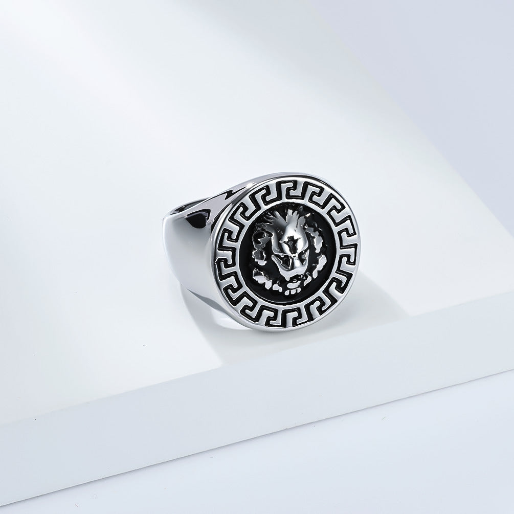 Planderful Lion Head Titanium Steel Ring For Men Unisex Hip Hop Punk Style Exclusive Everyday Genie Design