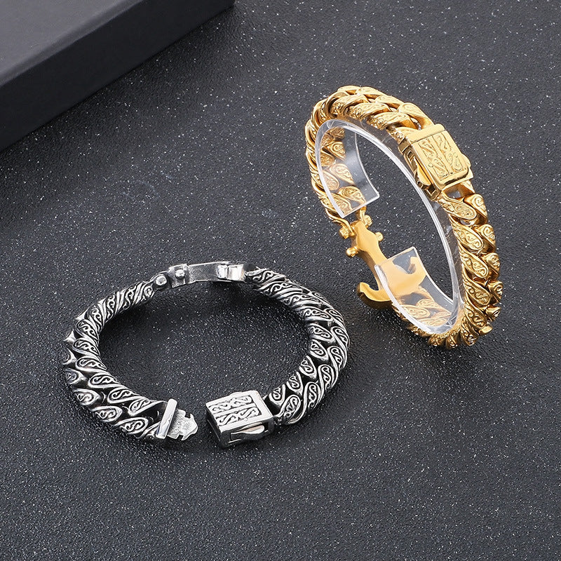 Planderful Men's Titanium Steel Cuban Chain Bracelet Bold