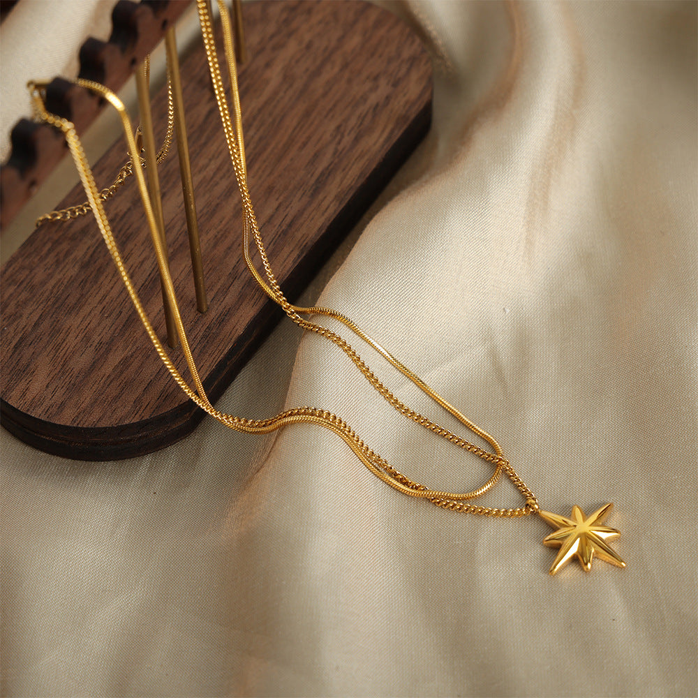 Golden Star Double-Layer Necklace - Stylish Titanium Steel Jewelry