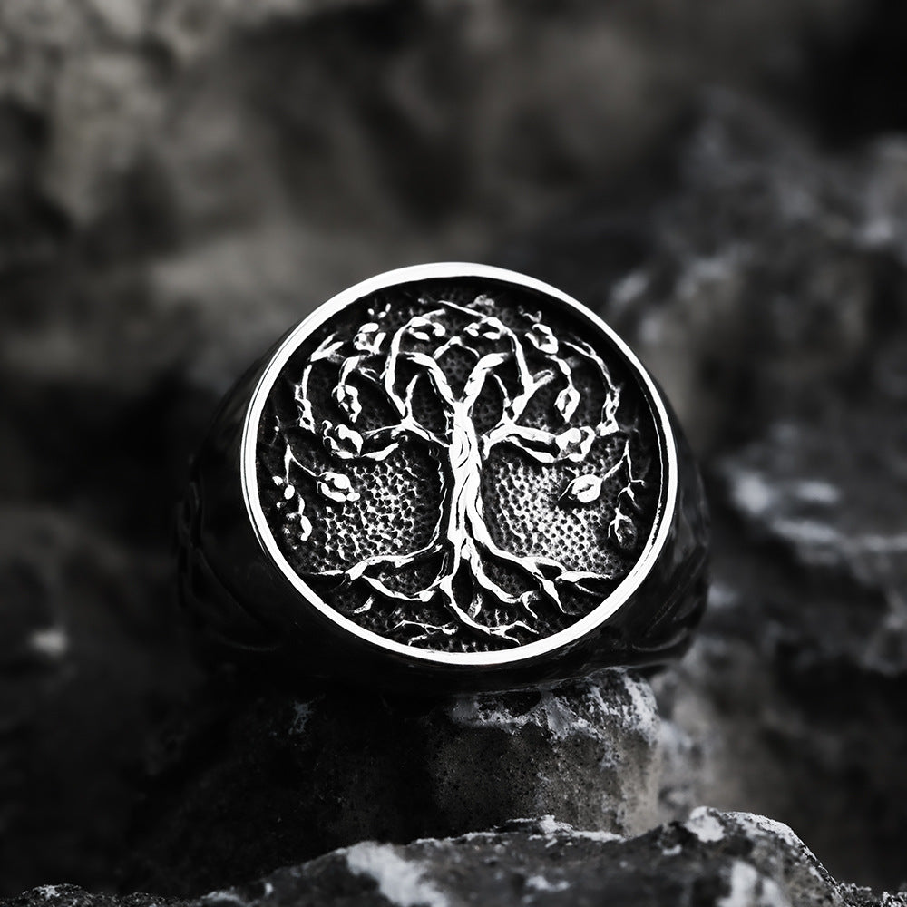European and American Retro Stainless Steel Men's Ring Personalized Viking Tree of Life