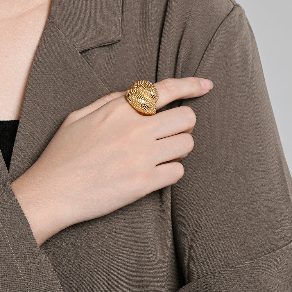 Planderful Gold Plated Titanium Steel Ring For Women Durable Non Fade Finish Light Luxury High End Jewelry