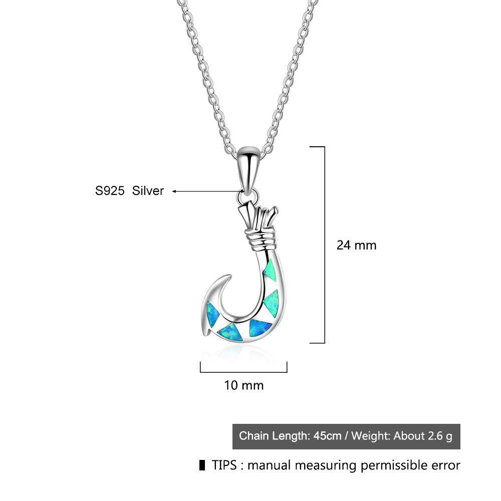 Planderful Jewelry Blue Opal Necklace In Sterling Silver Hook Pendant For Everyday Elegance