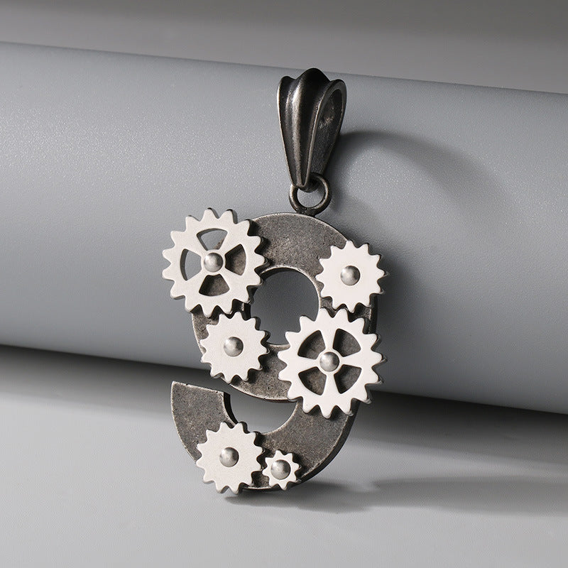 Age Of Steam Pendant, Punk Retro Stainless Steel Boiled Black Mechanical Gear Men's Necklace