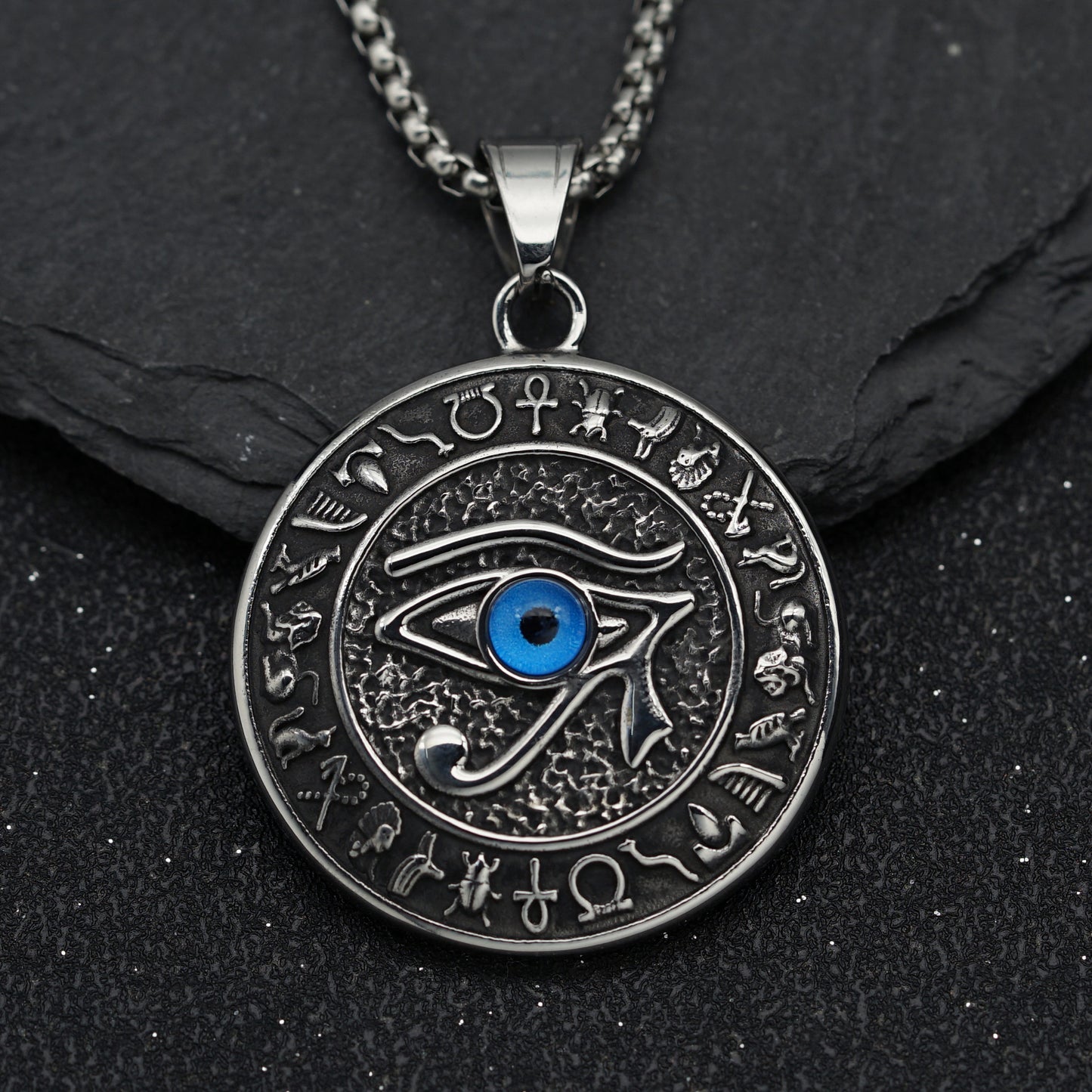 Steel Necklace – Statement Eye Of Horus Pendant In Egyptian Inspired Design By Planderful