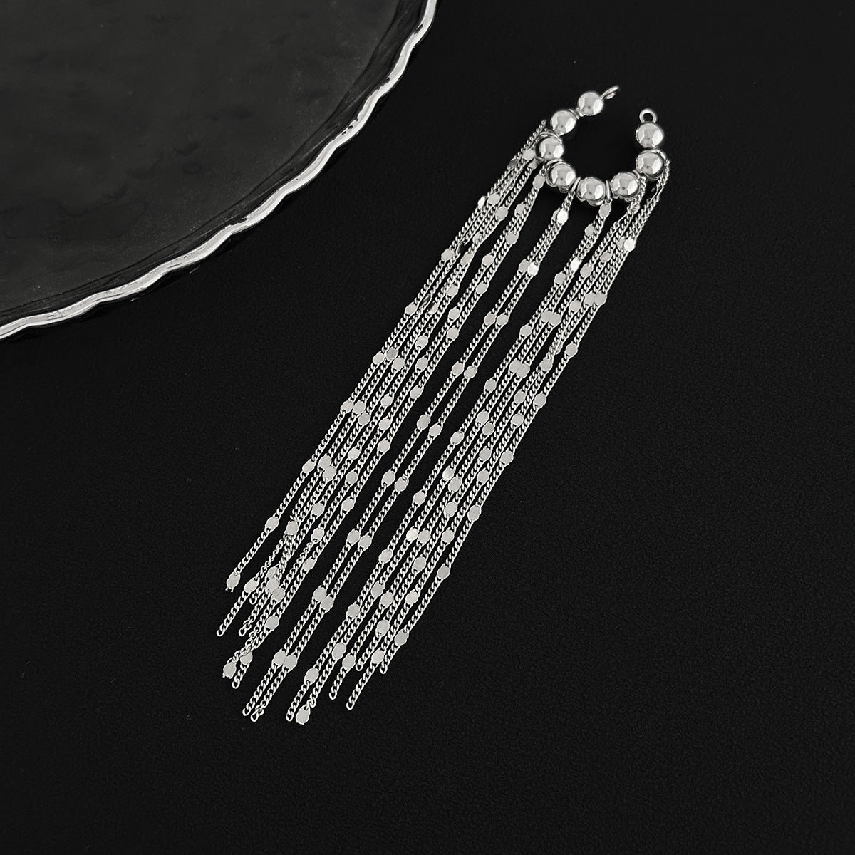 Planderful Vienna Verve Ear Clip Beaded Long Chain Fringe C Shape Non Pierced Jewelry For Women
