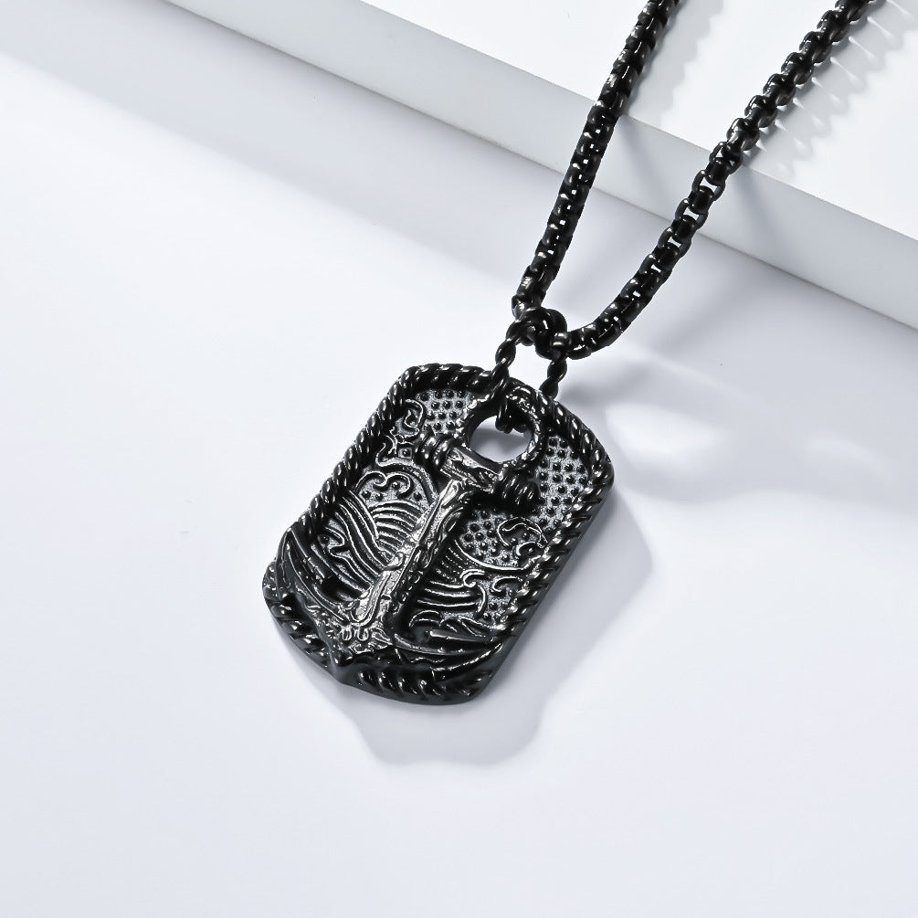 Planderful Stainless Steel Boat Anchor Necklace For Men Durable Retro Wave Pendant Jewelry