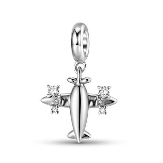 Planderful Jewelry Sterling Silver Pendant Zircon Aircraft Necklace Everyday Style