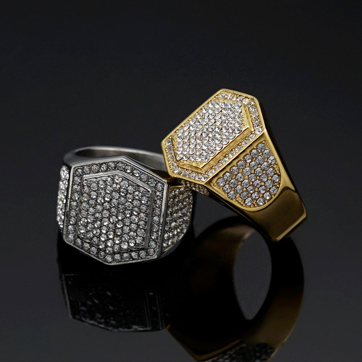 Planderful Everyday Genie Hip Hop Ring Stainless Steel Full Zircon Unisex Statement Jewelry