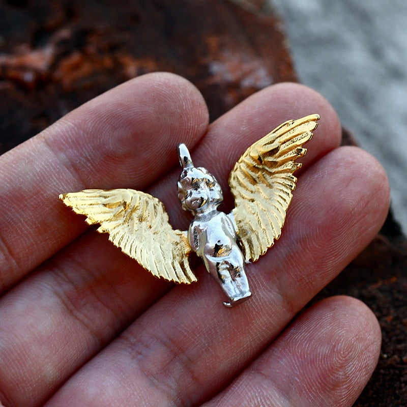 Titanium Steel Retro Angel Wings Pendant for Men - European and American Style Accessories
