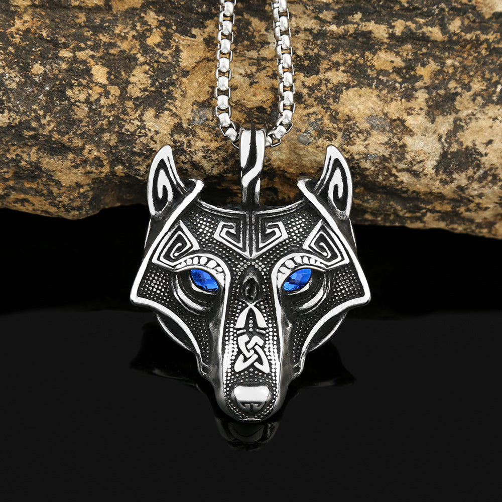 Foreign Trade Explosion Eye Stainless Steel Necklace Celtic Viking Wolf Head Pendant Jewelry for Men