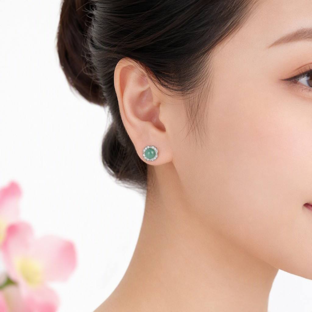 Blue-Water Jadeite Clover Stud Earrings