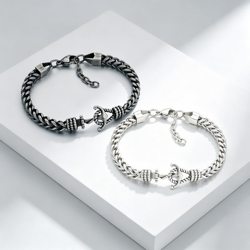 Punk Front & Back Chain Adjustable Bracelet Nautical Anchor Layered Keel Chain