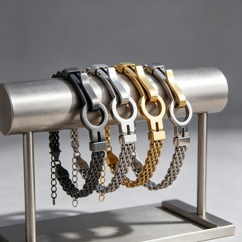 Adjustable Extension Chain – Rock Bottle Opener Shape Bent Mesh Chain Stainless Steel Bracelet