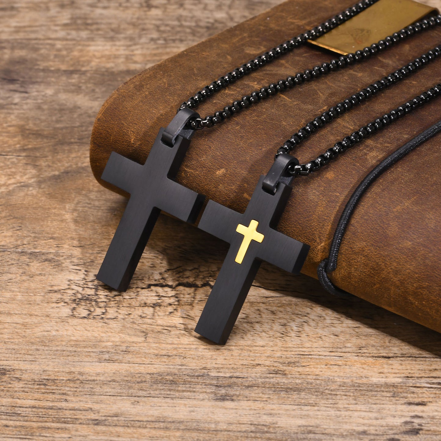 Stainless Steel Cross Small Cross Pendant Necklace Men's Black Wholesale