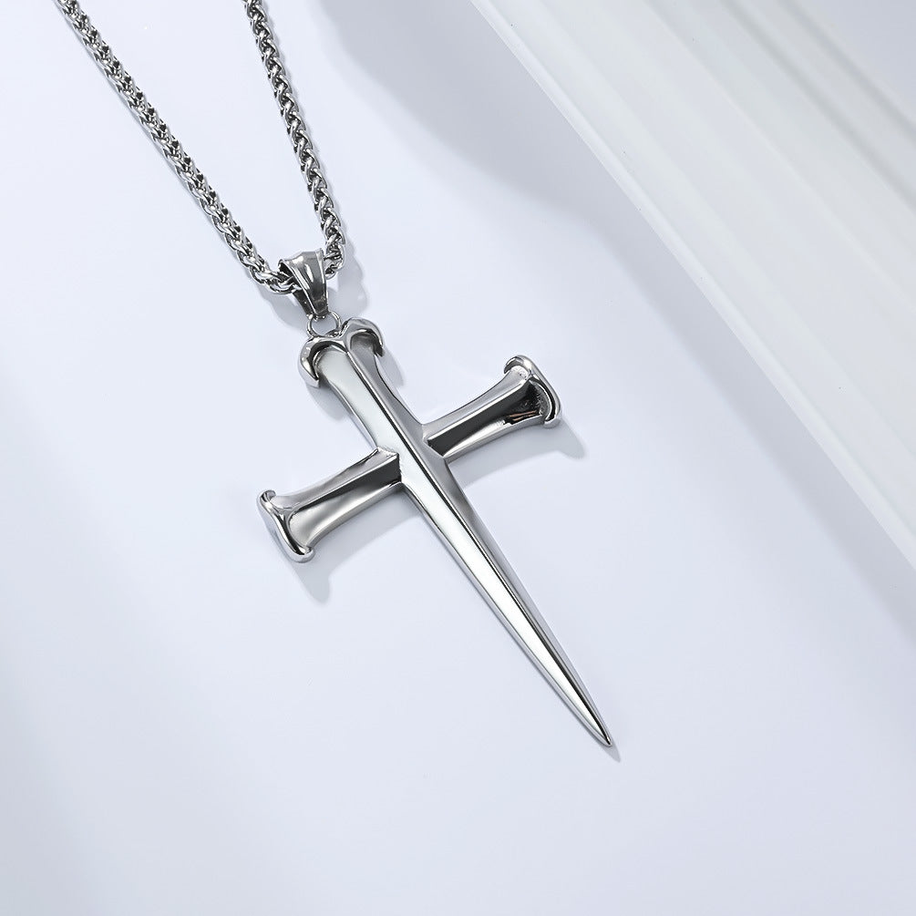 Planderful Nail Cross Necklace Steel Pendant For Punk Enthusiasts European Retro Style Versatile Everyday Jewelry