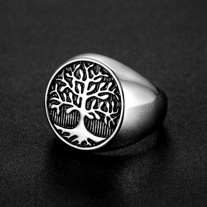 Planderful Tree of Life Ring Hip Hop Style for Men and Unisex Titanium Steel Gold Plated Protection Statement