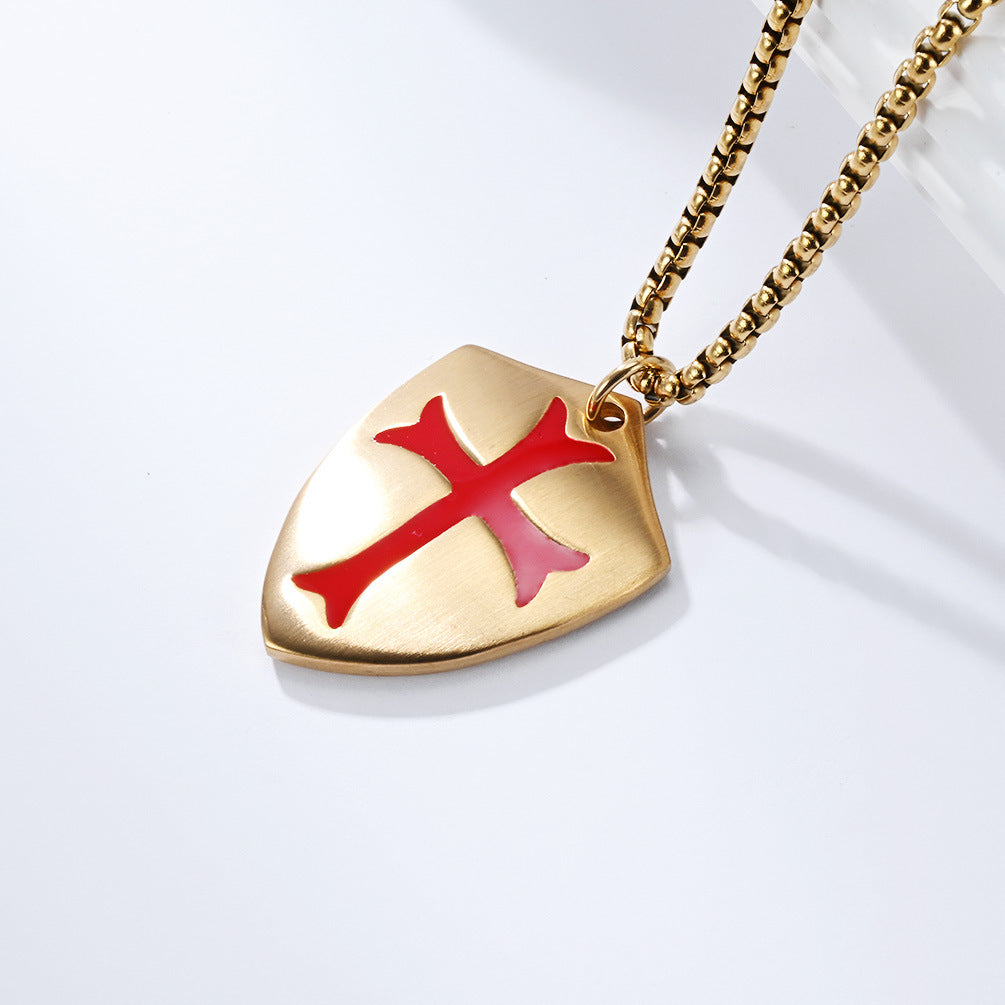 Cross Necklace For Men Matte Stainless Steel Shield Pendant By Planderful Shop Bold Retro Expedition Style