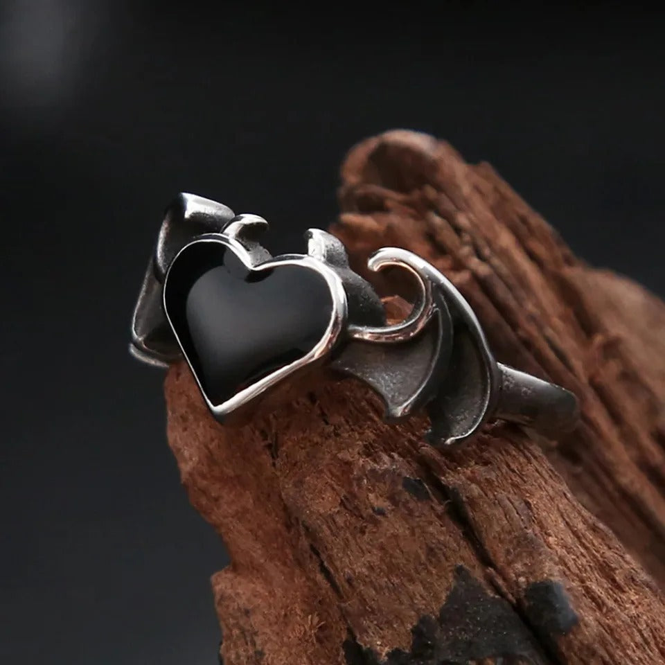 Vintage Angel Heart Stainless Steel Men's Ring