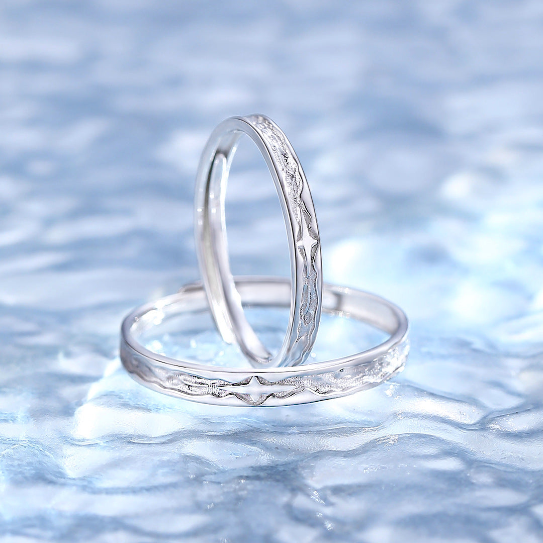 Planderful Star Water Rhyme 925 Sterling Silver Couple Ring Adjustable His Hers In Style Light Luxury