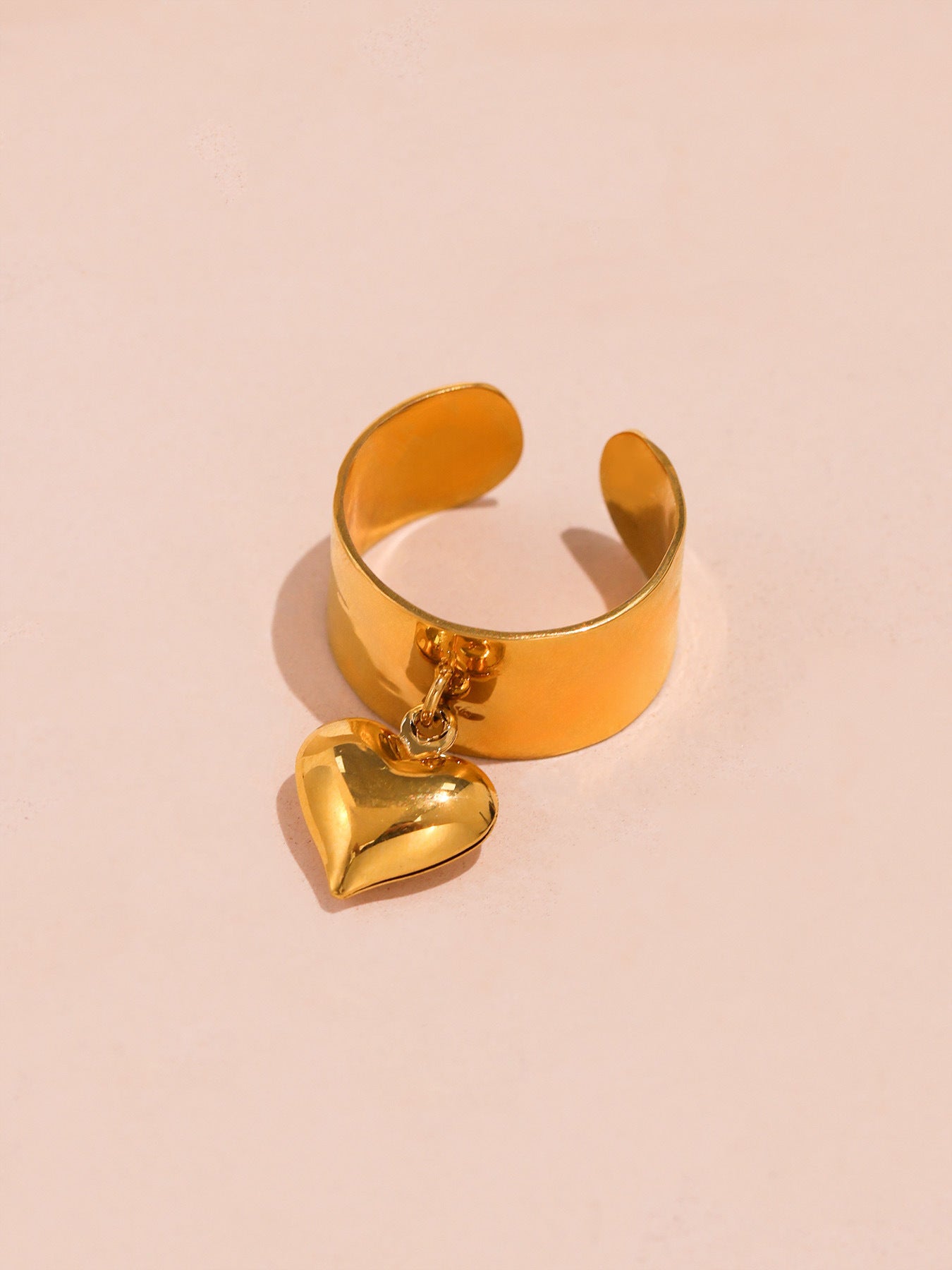 Planderful Peach Heart Open Ring Wide Band For Women