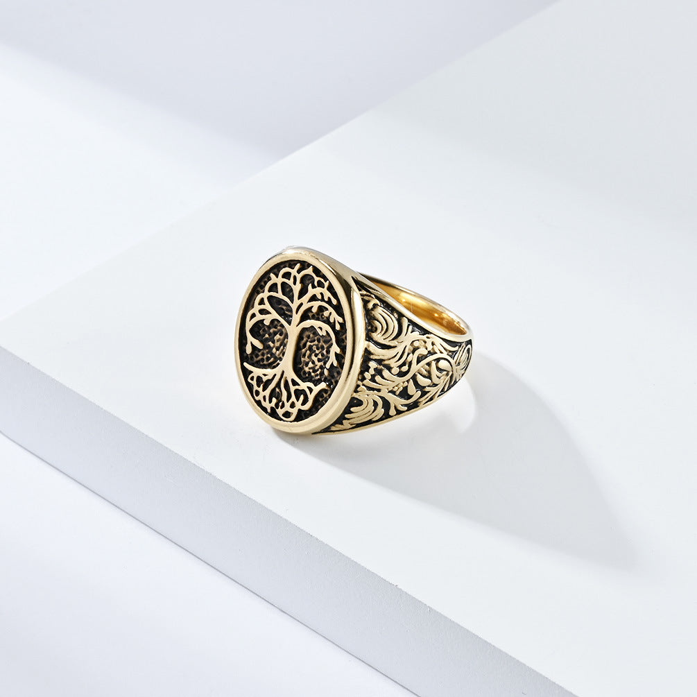 Planderful Tree Of Life Ring For Men Vintage Nordic Celtic Versatile Stainless Steel Jewelry