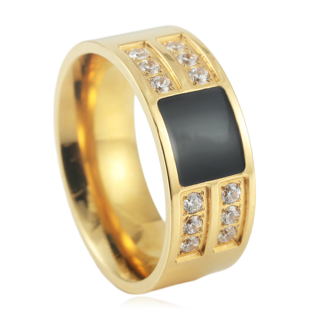 Retro Titanium Steel Black Epoxy Ring for Men - European and American Style Square Design