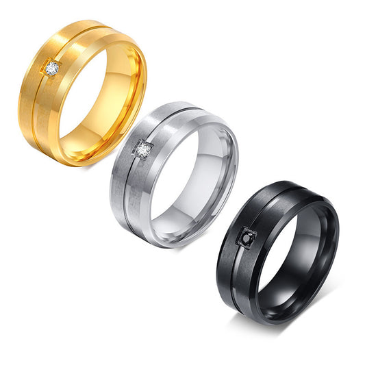 Stainless Steel Single Zircon Ring for Men, Steel Color Personalized Index Finger Ring