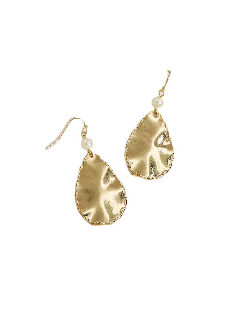 Metallic Artisan Drop Earrings with Pearl Accents - Elegant Qingdao Jewelry for Women
