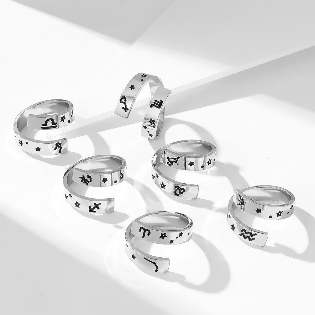 Neutral Cold Wind Twelve Constellations Adjustable Ring