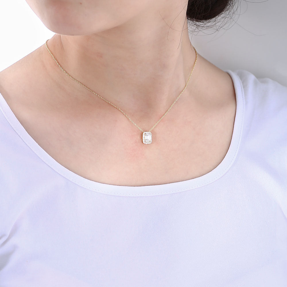 Zircon Sterling Silver Necklace Square Decoration Retro